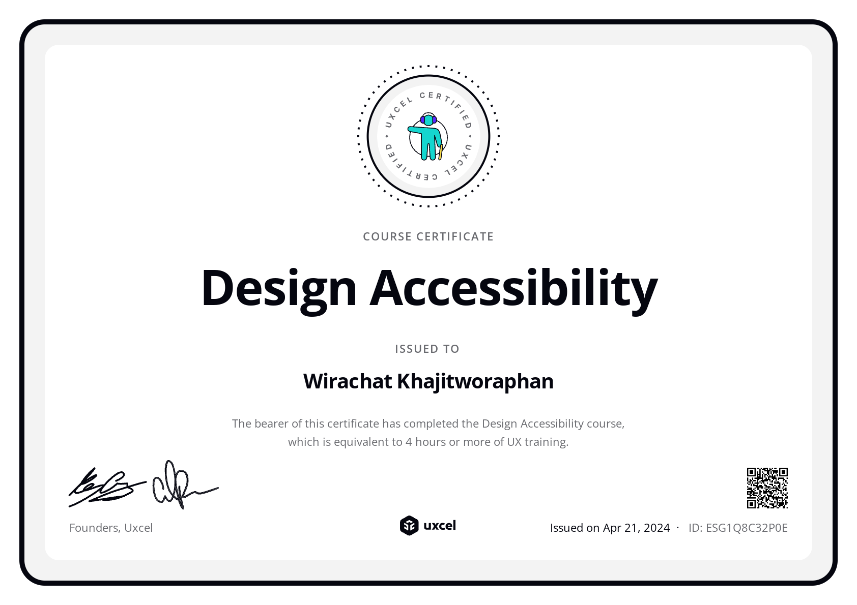 Wirachat Khajitworaphan's certificate